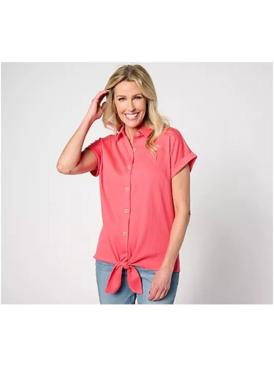 Belle by Kim Gravel Tops - Belle by Kim Gravel Packabelle Summer Fun Tie Front Top XL Paradise Pink
